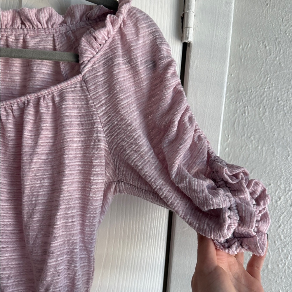 FREE PEOPLE Dorothy Blouse Pink Puff Fawn Cropped Top Blouse Boho Preppy Sz XS - Picture 5 of 7